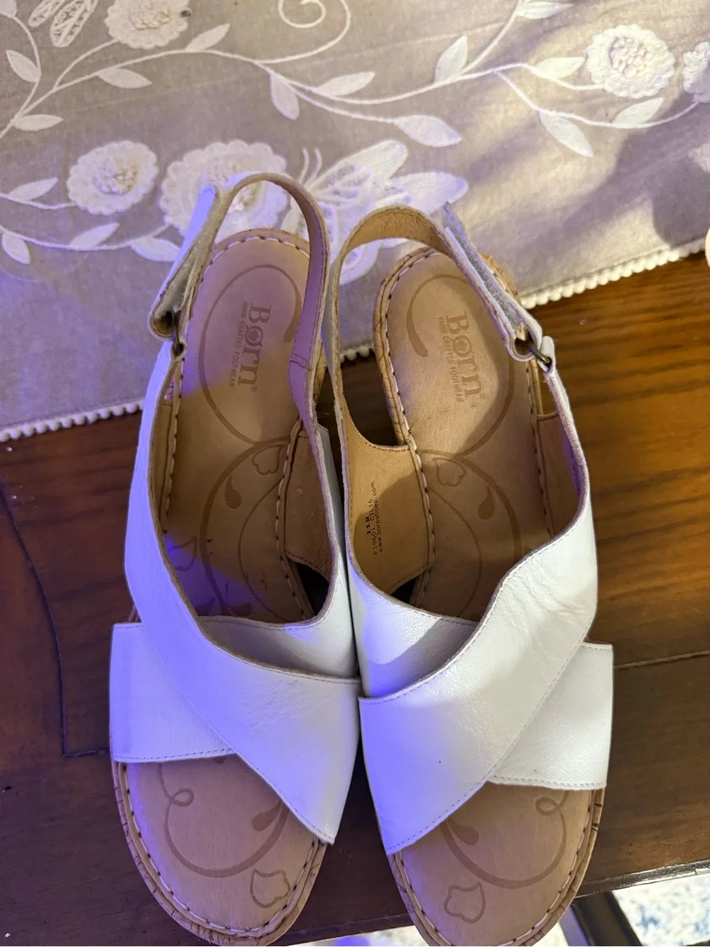 Bjorn Borg White Crisscross Slingback Wedge Sandals with Cork-Style Sole